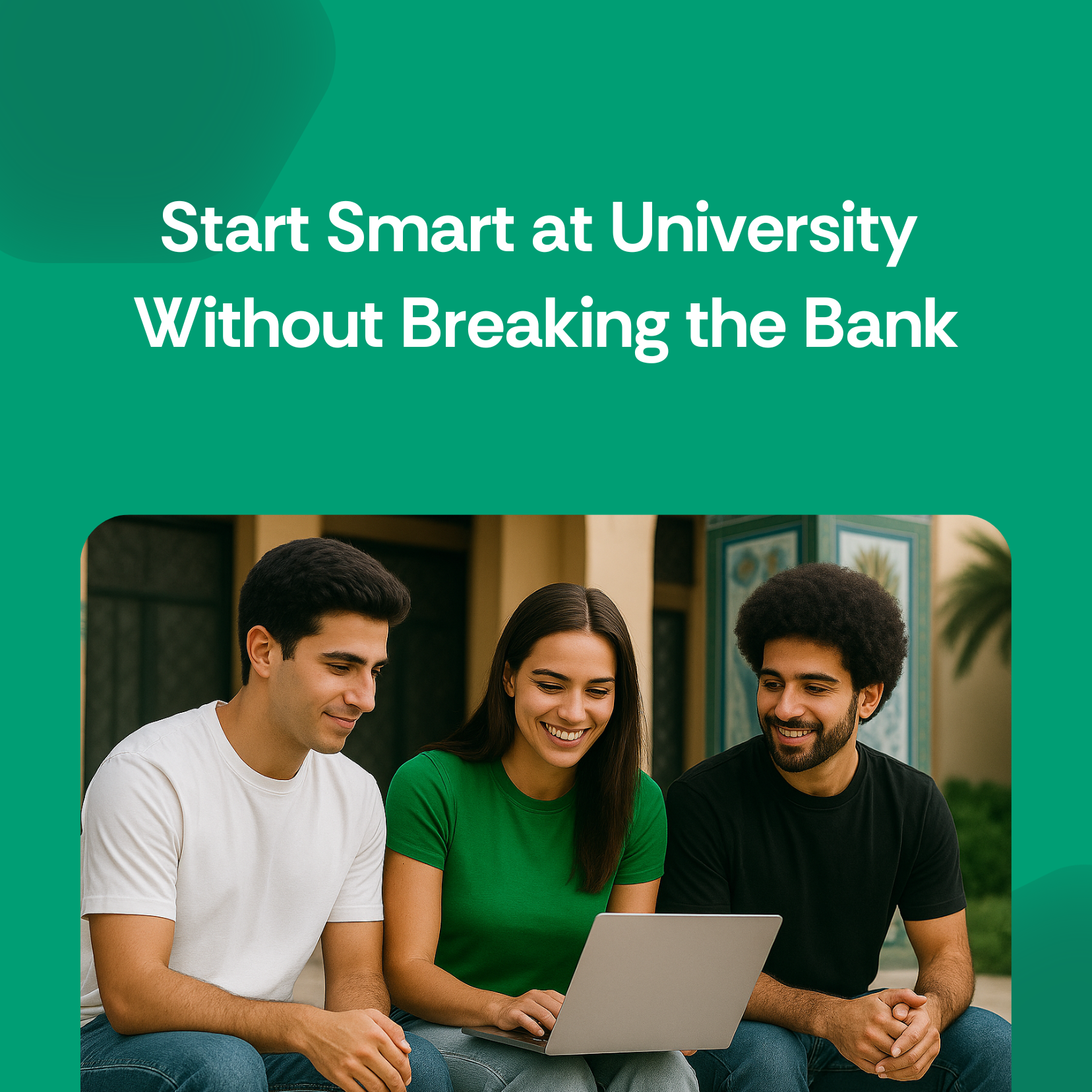 Student using laptop in library